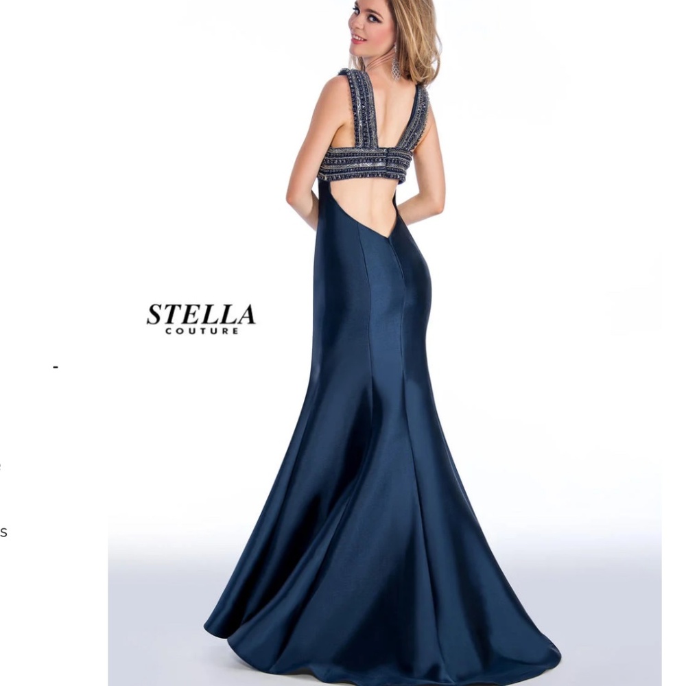 Stella Couture Beaded Evening Dress -Navy -Size 8 NWT - Picture 2 of 9